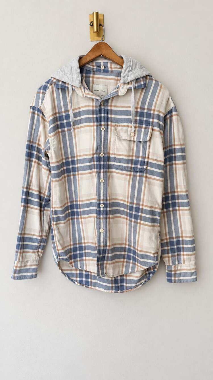 American Eagle Super Soft Plaid Shirt with Removable Hood | XS